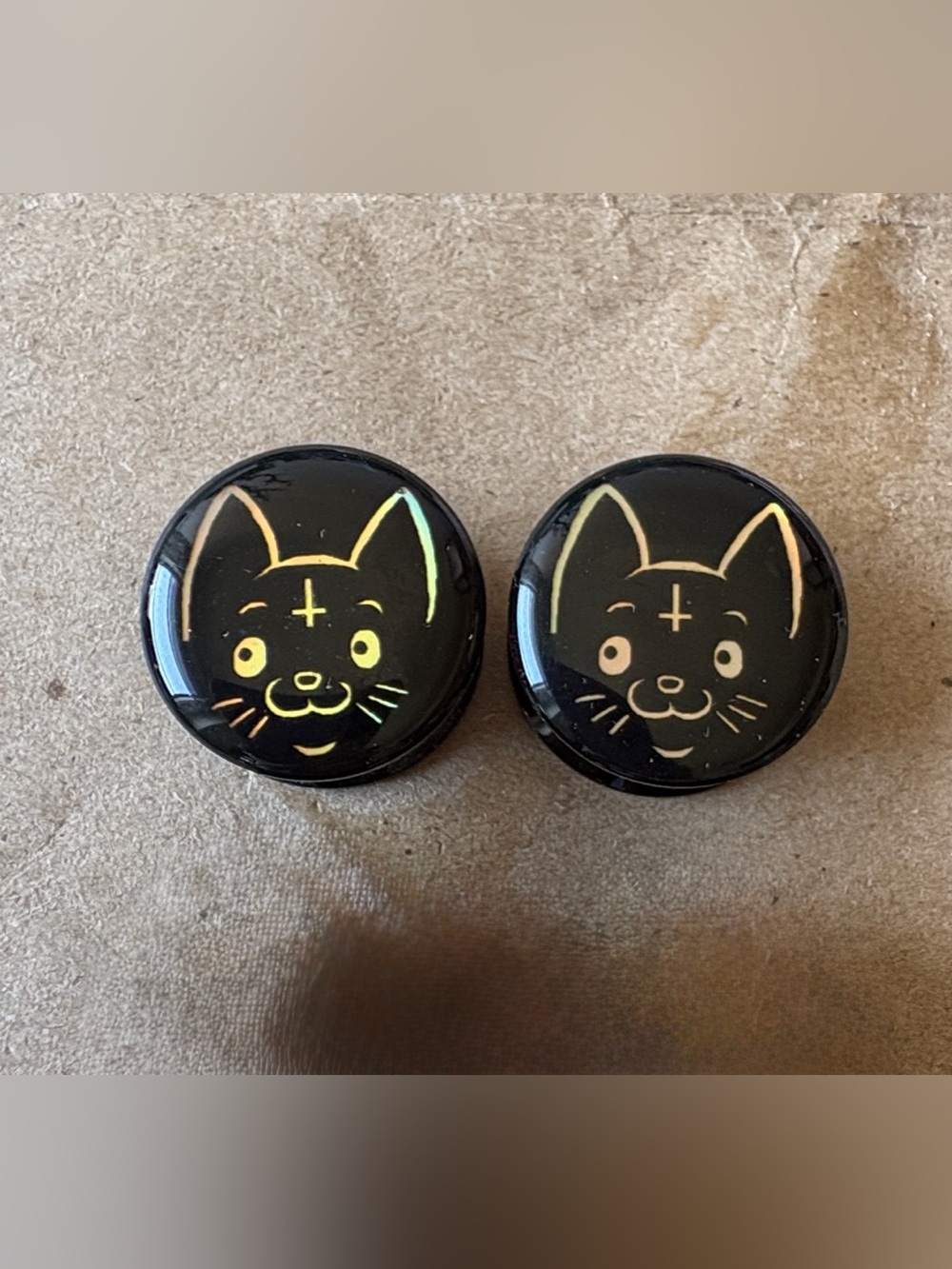 Black Holographic Cat Face Plugs